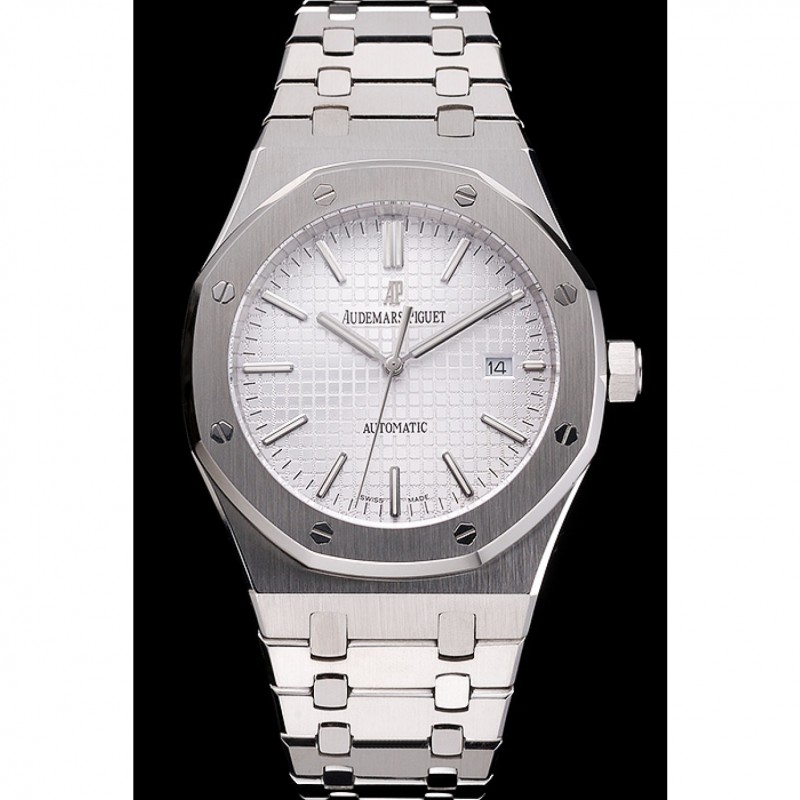 Suiza Audemars Piguet Royal Oak Esfera Blanca, caja de acero inoxidable y pulsera